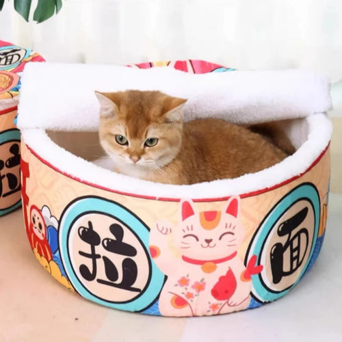 Lucky Cat Noodle Pot Cat Bed